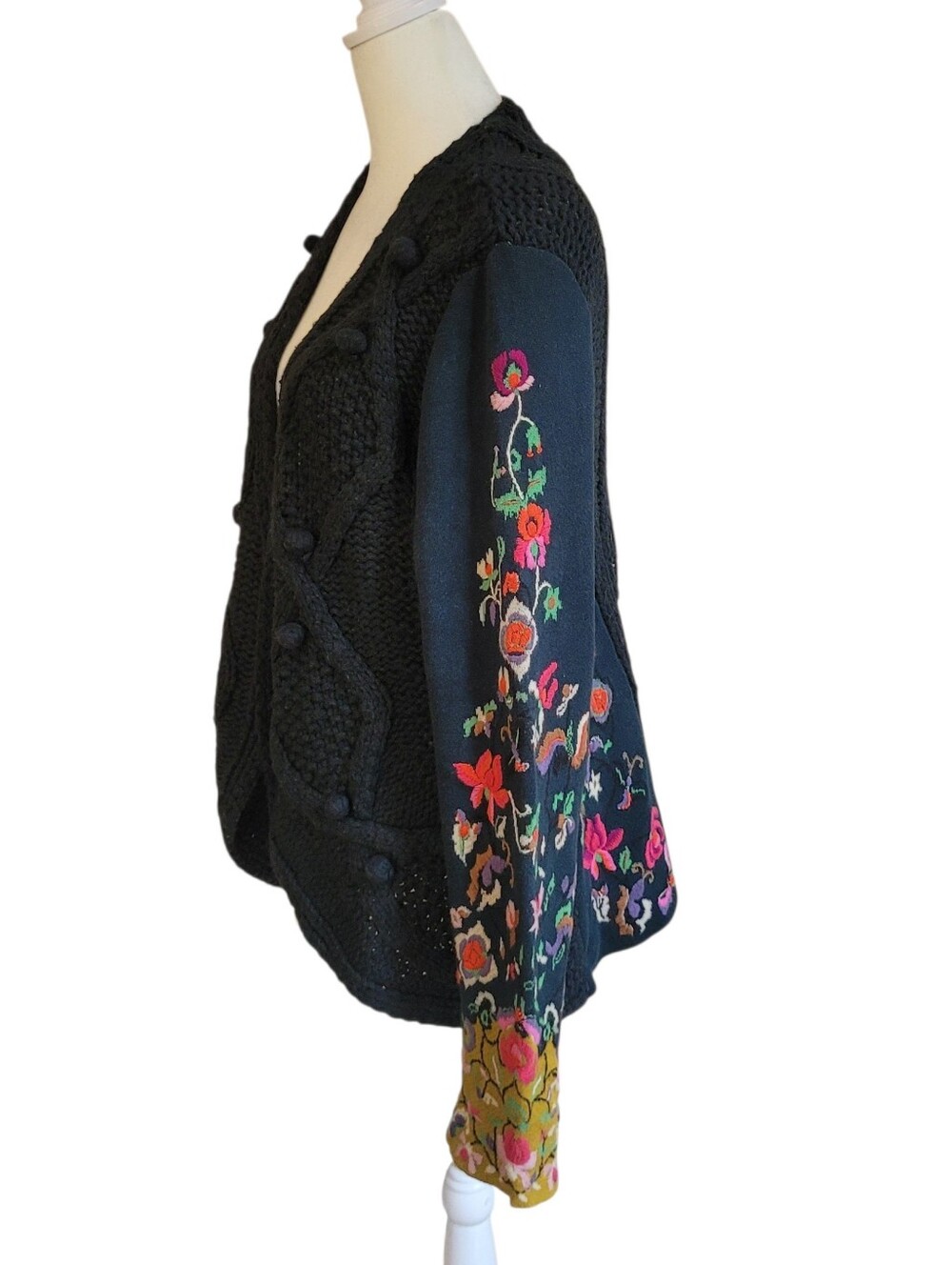 Anthropologie Sleeping On Snow Stitched Flora Embroidered Cardigan Sweater Sz L - Picture 5 of 12